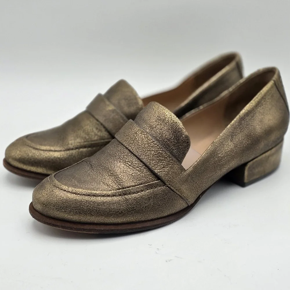 Vintage Belle Sigerson Morrison Effia Loafers‎ Women 8.5 Gold Metallic Designer